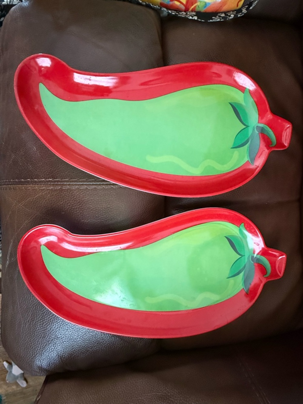 Pair of Chili Pepper Serving Platters - Red and Green